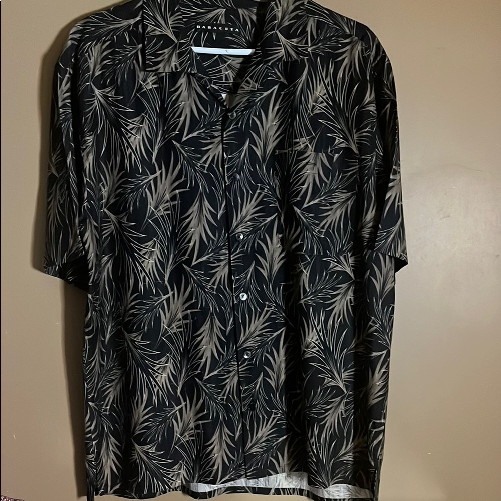 😄100% silk vintage leafy vacation style shirt